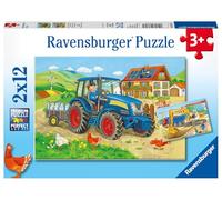 Puzle Infantil Ravensburger 07616, Obra en construcción y Granja, Rompecabezas para niños a Partir de 3 años, con 2 x 12 Piezas