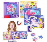 Puzle magnético para niños, rompecabezas magnético para niños, 12-16-20 piezas, imanes para niños, rompecabezas 3 en 1 piezas, rompecabezas magnético unicornio sirena para niños y niñas a partir de 3