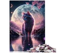 Puzle para adultos, 1000 piezas, diseño de gato de luna de cuento de hadas, regalo de estancia, adecuado para adolescentes a partir de 14 años, 26 x 38 cm