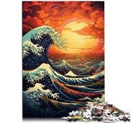 Puzle para adultos, 1000 piezas, puesta de sol con olas del mar, decoración del hogar, juguete de rompecabezas de 26 x 38 cm, promueve el amor entre parejas