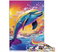 Puzle para adultos con 1000 piezas, diseño de delfín psicodélico para 50 x 70 cm, con póster a juego y hoja de preguntas para niños de 14 años