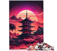Puzle para adultos con 1000 piezas, pagoda de puesta de sol de verano, obra de arte, 50 x 70 cm, toda la familia, para adolescentes a partir de 14 años