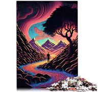 Puzle para adultos con 1000 piezas "Un paisaje de olas luminosas", juguete educativo intelectual descomprimible de 26 x 38 cm con póster a juego y hoja de preguntas