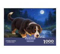 Puzle Perro de Montaña Bernés De 1000 Piezas para Adultos, Puzzle Bosque de Ruisseau Iluminado por la Luna Adultos, Juego Familiar Productos Lúdicos Creativos 70x50cm/1000pcs