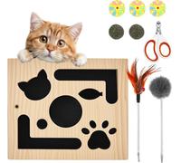 Puzle rascador para gatos, gatos, caja de enriquecimiento con 3 bolas de campana y 2 cebos, juguete para gatos de madera, caja de archivo de uñas para gatos de interior (A)