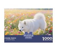 Puzle Samoyedo Perro De 1000 Piezas para Adultos, Puzzle Mar de Flores Pastoril Adultos, Juego Familiar Regalos Creativos 38x26cm/1000pcs