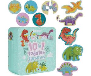 Puzles progresivos 10 en 1 para niños de 18 meses en adelante - Dinosaurios para desarrollo infantil - Puzles de Boppi hechos con cartón reciclado