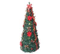 PUZYI Decoraciones Árbol de Navidad preiluminado de 1,5 a 2,1 m con Adornos y Luces cálidas. Decorado con Lazos y Cintas for Fiestas. Invierno(Rot,5ft)