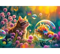 Puzzle 100 Piezas Adultos,Arte de Rompecabezas DIY,Puzzles Juguetes Educativos Estimulantes Decoración del Hogar (Gatos de Burbujas de Flores)