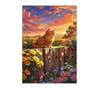 Puzzle 100 Piezas Adultos Gato Flor Atardecer, Educativo Intelectual Descompresión Divertido Juego Familiar, Rompecabezas 100 Piezas 40 x 28 cm