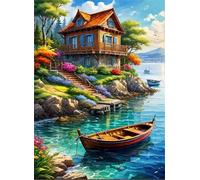 Puzzle 100 Piezas,Barco cabaña Junto al mar Puzzles para Adultos,Rompecabezas de Adultos,Juguetes de Regalo Entretenimento Puzzle,Juego de Rompecabezas