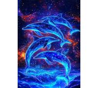 Puzzle 100 Piezas Paisaje de Delfines bajo un Cielo Estrellado | Puzzles Adultos | para Toda La Familia | 40x28 cm | Entretenimiento Creativo Rompecabezas Adultos Regalo