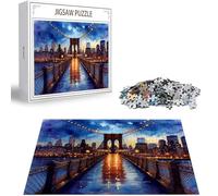 Puzzle 100 Piezas para Adultos, Puzzle Vista Nocturna Obra de Arte de Juego de Rompecabezas para Adultos, Puente de Brooklyn Rompecabezas DIY para Colgar el Puzzles una Vez Finalizado a Partir D-473