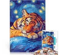 Puzzle 1000 Piece Adult Tiger Sleeping Under Starry Night Made of Cardboard,Suitable for People Aged 14 and Above Learning Educational Toys Family Games Gift For Birthdays。Size:26x38cm