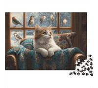 Puzzle 1000 Piezas Adultos - Gato observando Aves Mascotas Rompecabezas, Regalo, Juego Familiar, Decoración del Hogar 38x26cm/1000pcs