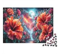 Puzzle 1000 Piezas Adultos - Hibisco Gigante y Rosas bajo Luna Llena El Paisaje Rompecabezas, Regalo, Juego Familiar, Decoración del Hogar 52x38cm/1000pcs