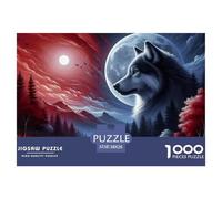 Puzzle 1000 Piezas Adultos Lobo - Lobo Solitario en Noche Lunar, Juego Muy difícil para decoración de Pared 38x26cm