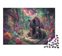 Puzzle 1000 Piezas Adultos - Osos Leyendo bajo el Cielo Iluminado por la Luna Vida Silvestre Rompecabezas, Regalo, Juego Familiar, Decoración del Hogar 52x38cm/1000pcs