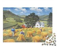 Puzzle 1000 Piezas - Adultos, Regalo, Juego Familiar, Agricultores Trabajando en Golden Hay Fields El Paisaje Rompecabezas, Decoración del Hogar 70x50cm/1000pcs