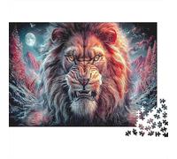 Puzzle 1000 Piezas - Adultos, Regalo, Juego Familiar, Fierce Lion in Crimson Forest Under Full Moon Wildlife Rompecabezas, Decoración del Hogar 38x26cm/1000pcs