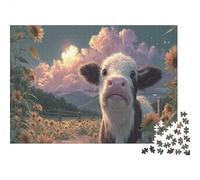 Puzzle 1000 Piezas - Adultos, Regalo, Juego Familiar, Vaca en el Campo de Girasol al Atardecer Vida Silvestre Rompecabezas, Decoración del Hogar 38x26cm/1000pcs