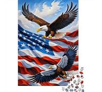Puzzle 1000 Piezas Águilas Volando Bandera de Estados Unidos Rompecabezas 38x26cm/1000pcs Regalos para Adultos Y Niños Cartón 100% Reciclado Juegos Únicos De Desafío