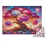 Puzzle 1000 Piezas Árbol Flor Rosa, Tronco Torcido, Antiestrés Ejercicio Mental, Cartón Grueso Premium para Adultos, 52x38cm