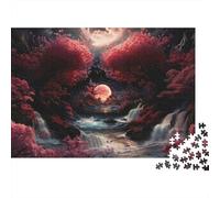 Puzzle 1000 Piezas Árbol Rojo y Camino Lunar, Bosque Luna de Sangre, Cartón, Actividad Relajante 38x26cm