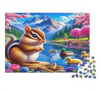 Puzzle 1000 Piezas Ardilla Patitos Lago Montaña, Relajante, concentración, cartón Resistente, niños +14, 52x38cm