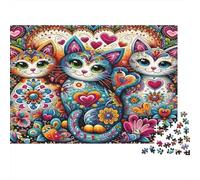 Puzzle 1000 Piezas Arte Gato Floral, Arte Gato Caprichoso, Desafiante Difícil, Cartón Reciclado, para Expertos, Regalo Ideal, 38x26cm