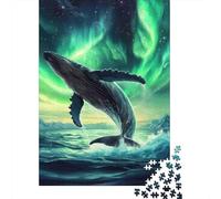 Puzzle 1000 Piezas Balena Saltando Aurora Rompecabezas 38x26cm/1000pcs Regalos para Adultos Y Niños DIY Juegos Únicos De Desafío