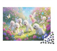 Puzzle 1000 Piezas Bichón Frisé Duendes del Jardín Rompecabezas De Madera HD para Adultos/Niños 14+ - Juego Desafiante 1000pcs (75x50cm)