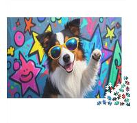 Puzzle 1000 Piezas Border Collie con Gafas de Sol Rompecabezas De Madera HD para Adultos/Niños 14+ - Juego De Retos Regalo 1000pcs (75x50cm)
