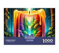 Puzzle 1000 Piezas Bosque Velas Cascada Juego - Portal Bosque Velas mágico Decoración Pared para Adultos niños 52x38cm