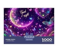 Puzzle 1000 Piezas Buenas Noches Mágica Adultos - Corazones Luna Morados Brillantes 70x50cm