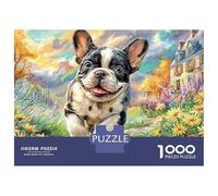 Puzzle 1000 Piezas Bulldog francés en el Camino de Las Flores Rompecabezas 52x38cm/1000pcs Regalos para Adultos Y Niños DIY Descompresión