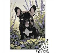 Puzzle 1000 Piezas Bulldog Francés Flores Púrpuras Puzzle De Madera Alta Definición para Adultos Y Niños - Juego Familiar, Regalo Original 1000pcs (75x50cm)