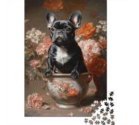 Puzzle 1000 Piezas Bulldog Francese in Vaso Rompecabezas 52x38cm/1000pcs Regalos para Adultos Y Niños Cartón 100% Reciclado Creative Intelectual Desafío