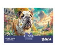 Puzzle 1000 Piezas Bulldog Jardín - Bulldog Entre Flores, Divertido Juego Familiar, Desafío, Regalo para Hombres y Mujeres, 70x50cm