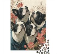 Puzzle 1000 Piezas Bulldogs franceses-Vintage Floral Art Style Rompecabezas 38x26cm/1000pcs Regalos para Adultos Y Niños DIY Juegos Únicos De Desafío
