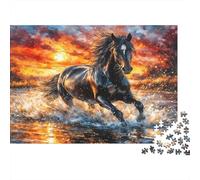 Puzzle 1000 Piezas Caballo al Atardecer Adultos Papel Entrenamiento Mental Rompecabezas Caballo Papel decoración Pared 38x26cm/1000pcs