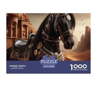 Puzzle 1000 Piezas Caballo Negro Desierto Desafío - Caballo Negro Acorazado Ruinas Idea Regalo Antiestrés 52x38cm