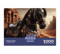 Puzzle 1000 Piezas Caballo Negro Desierto para Adultos niños - Caballo Negro Acorazado Ruinas Papel Reciclado Decoración Pared 70x50cm