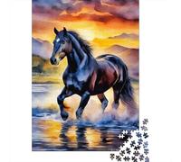 Puzzle 1000 Piezas Caballo Negro Galopando Rompecabezas 70x50cm/1000pcs Regalos para Adultos Y Niños DIY Descompresión