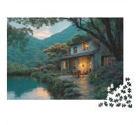 Puzzle 1000 Piezas Cabaña al Atardecer para Adultos Papel Grueso Ejercicio Mental Alivio del estrés Rompecabezas de Papel Junto al Lago Decoración de Pared 52x38cm/1000pcs