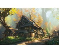 Puzzle 1000 Piezas Cabaña Misteriosa En El Bosque del Atardecer De Otoño. Arte del Paisaje 75 * 50Cm