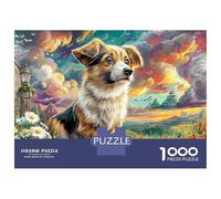 Puzzle 1000 Piezas Cachorro Corgi en Sunset Garden Rompecabezas 38x26cm/1000pcs Regalos para Adultos Y Niños DIY Creative Intelectual Desafío