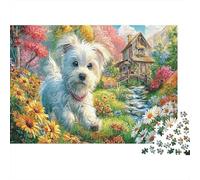 Puzzle 1000 Piezas - Cachorro maltés en Campo de Flores por Corriente Mascotas Rompecabezas, Adultos, Desafiante, Juego Familiar, Regalo 52x38cm/1000pcs