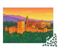 Puzzle 1000 Piezas Castillo al Atardecer, Vista Monumento Español, Cartón Reciclado para Hombres y Mujeres, Amantes del Relax 38x26cm