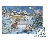 Puzzle 1000 Piezas Ciervos Puente Ciudad Invierno Ejercicio Mental Desafiante Cartón Reciclado Niños +12 70x50cm